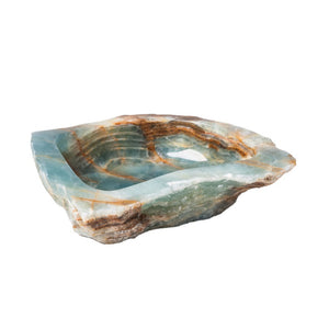 TURQUOISE PEAR SHAPED ONYX CENTERPIECE WITH WHITE CALCITE SPOT